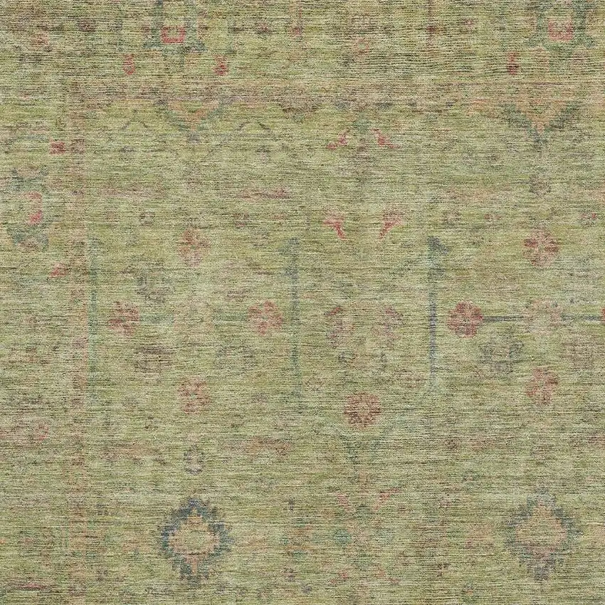 Artichoke Green Coral And Gray Floral Washable Area Rug With UV Protection Photo 2