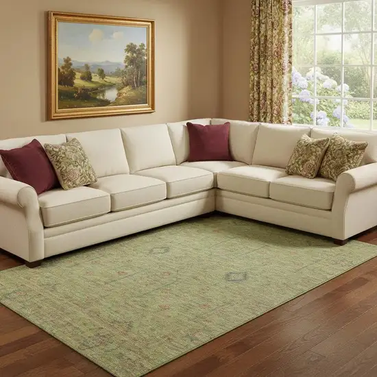 Artichoke Green Coral And Gray Floral Washable Area Rug With UV Protection Photo 2