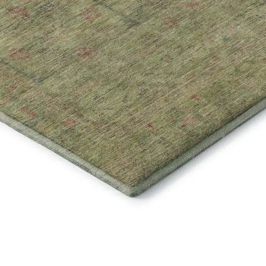 Artichoke Green Coral And Gray Floral Washable Area Rug With UV Protection Photo 7