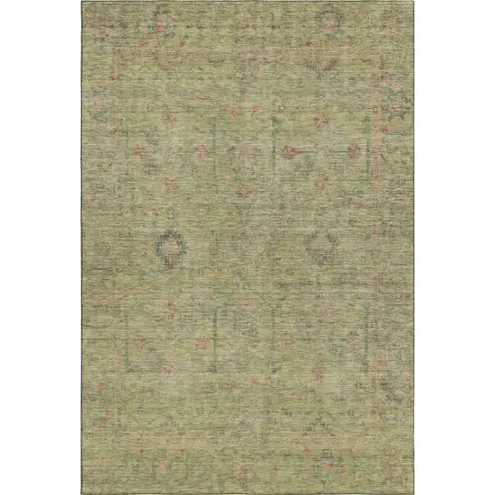 Artichoke Green Coral And Gray Floral Washable Area Rug With UV Protection Photo 1