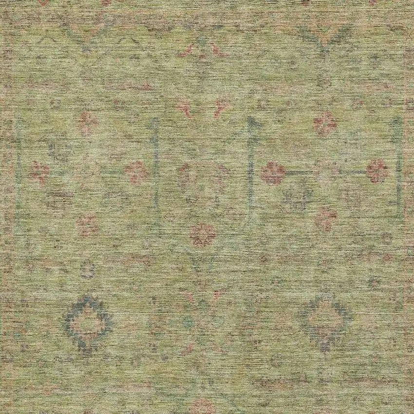 Artichoke Green Coral And Gray Floral Washable Area Rug With UV Protection Photo 2