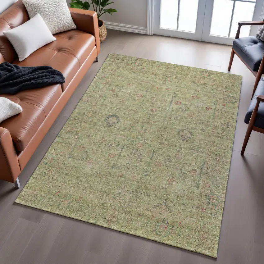 Artichoke Green Coral And Gray Floral Washable Area Rug With UV Protection Photo 5