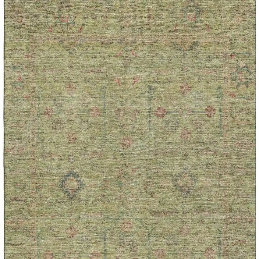 Artichoke Green Coral And Gray Floral Washable Area Rug With UV Protection Photo 3