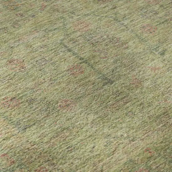 Artichoke Green Coral And Gray Floral Washable Area Rug With UV Protection Photo 9