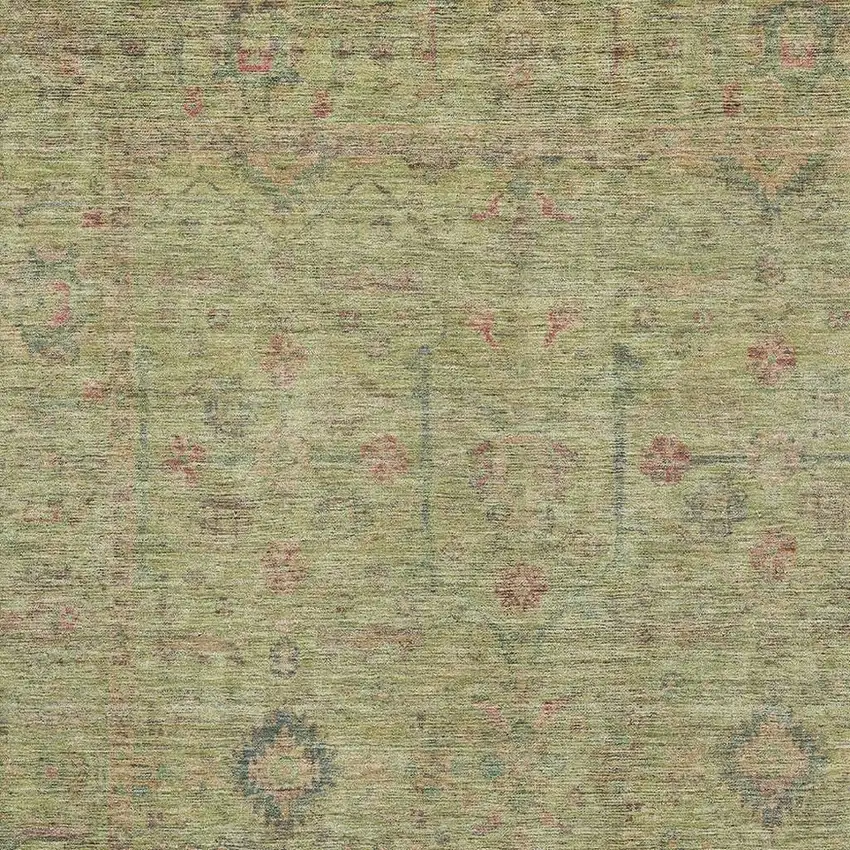 Artichoke Green Coral And Gray Floral Washable Area Rug With UV Protection Photo 2