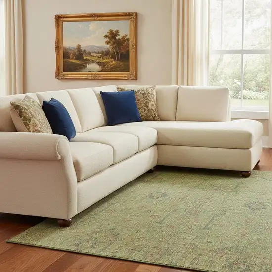 Artichoke Green Coral And Gray Floral Washable Area Rug With UV Protection Photo 2