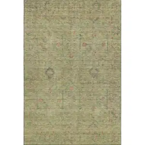 Photo of Artichoke Green Coral And Gray Floral Washable Area Rug With UV Protection