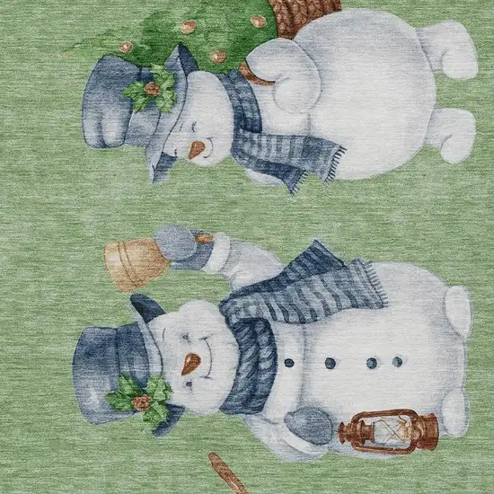 Artichoke Green Denim Blue And Ivory Snowmen Washable Indoor Outdoor Area Rug Photo 3