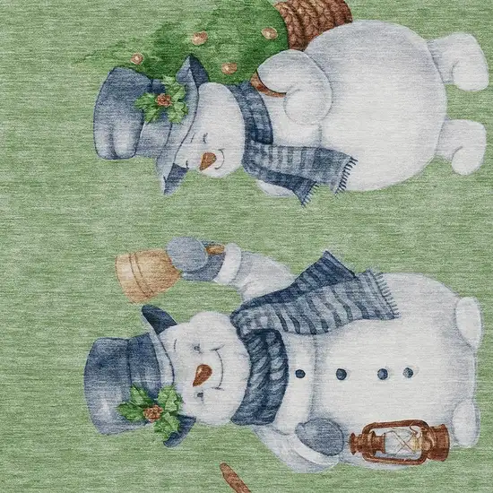 Artichoke Green Denim Blue And Ivory Snowmen Washable Indoor Outdoor Area Rug Photo 3