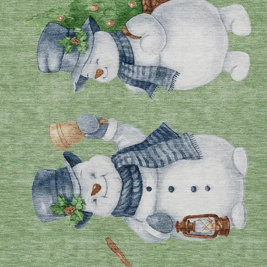 Artichoke Green Denim Blue And Ivory Snowmen Washable Indoor Outdoor Area Rug Photo 6