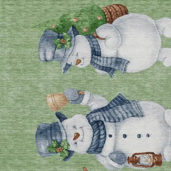 Artichoke Green Denim Blue And Ivory Snowmen Washable Indoor Outdoor Area Rug Photo 4