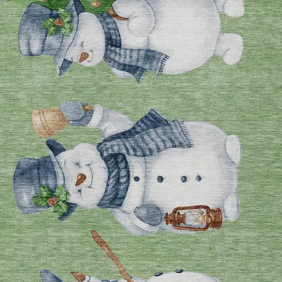 Artichoke Green Denim Blue And Ivory Snowmen Washable Indoor Outdoor Area Rug Photo 6