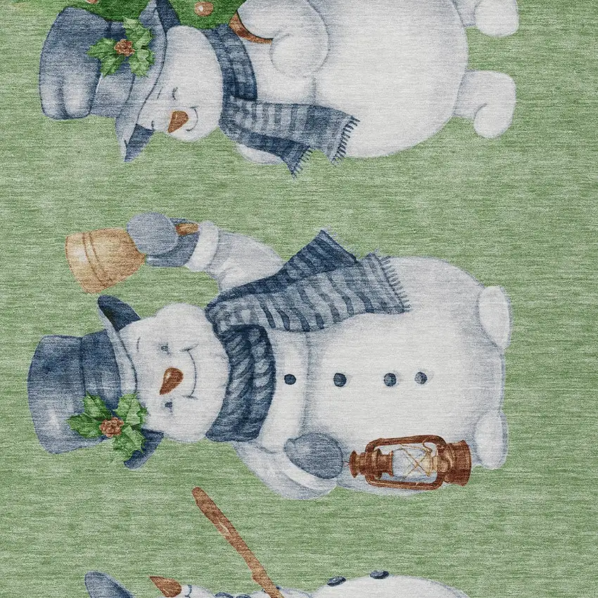 Artichoke Green Denim Blue And Ivory Snowmen Washable Indoor Outdoor Area Rug Photo 6