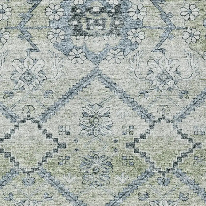 Artichoke Green Denim Blue And Silver Floral Washable Indoor Outdoor Area Rug Photo 6