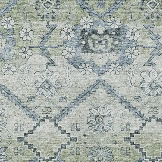Artichoke Green Denim Blue And Silver Floral Washable Indoor Outdoor Area Rug Photo 6