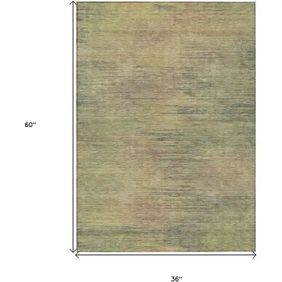Artichoke Green Fern Green And Gold Abstract Washable Indoor Outdoor Area Rug Photo 7