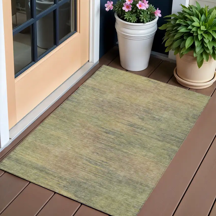 Artichoke Green Fern Green And Gold Abstract Washable Indoor Outdoor Area Rug Photo 1