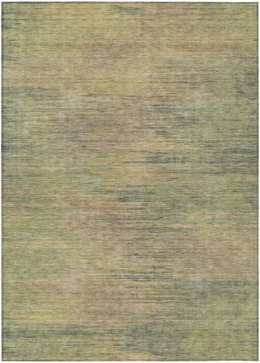 Artichoke Green Fern Green And Gold Abstract Washable Indoor Outdoor Area Rug Photo 2