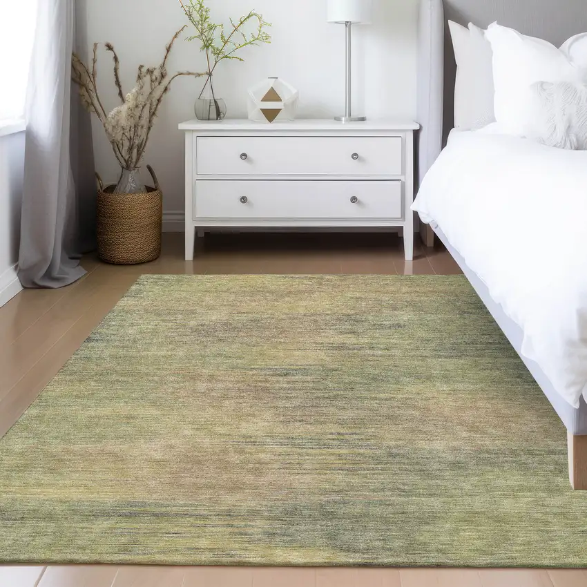 Artichoke Green Fern Green And Gold Abstract Washable Indoor Outdoor Area Rug Photo 7