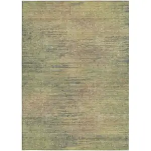 Photo of Artichoke Green Fern Green And Gold Abstract Washable Indoor Outdoor Area Rug