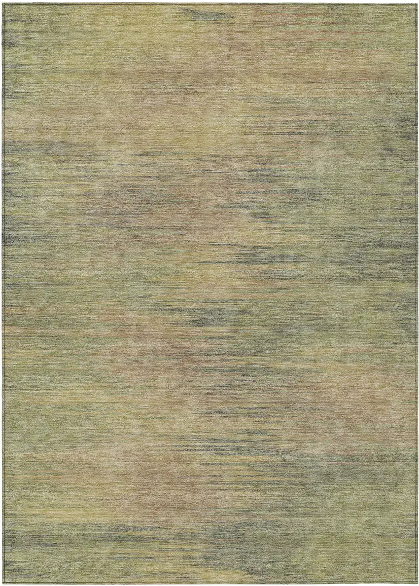 Artichoke Green Fern Green And Gold Abstract Washable Indoor Outdoor Area Rug Photo 1