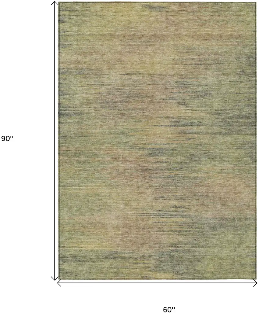 Artichoke Green Fern Green And Gold Abstract Washable Indoor Outdoor Area Rug Photo 6