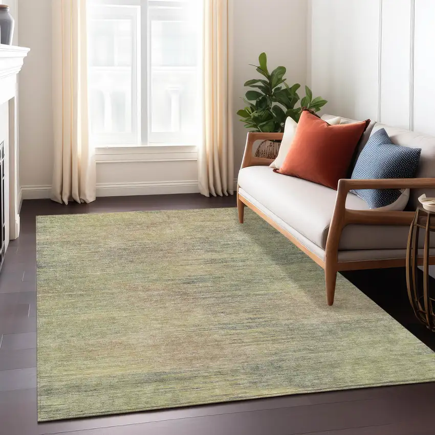 Artichoke Green Fern Green And Gold Abstract Washable Indoor Outdoor Area Rug Photo 8