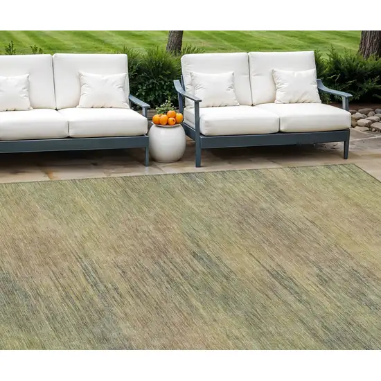 Artichoke Green Fern Green And Gold Abstract Washable Indoor Outdoor Area Rug Photo 1