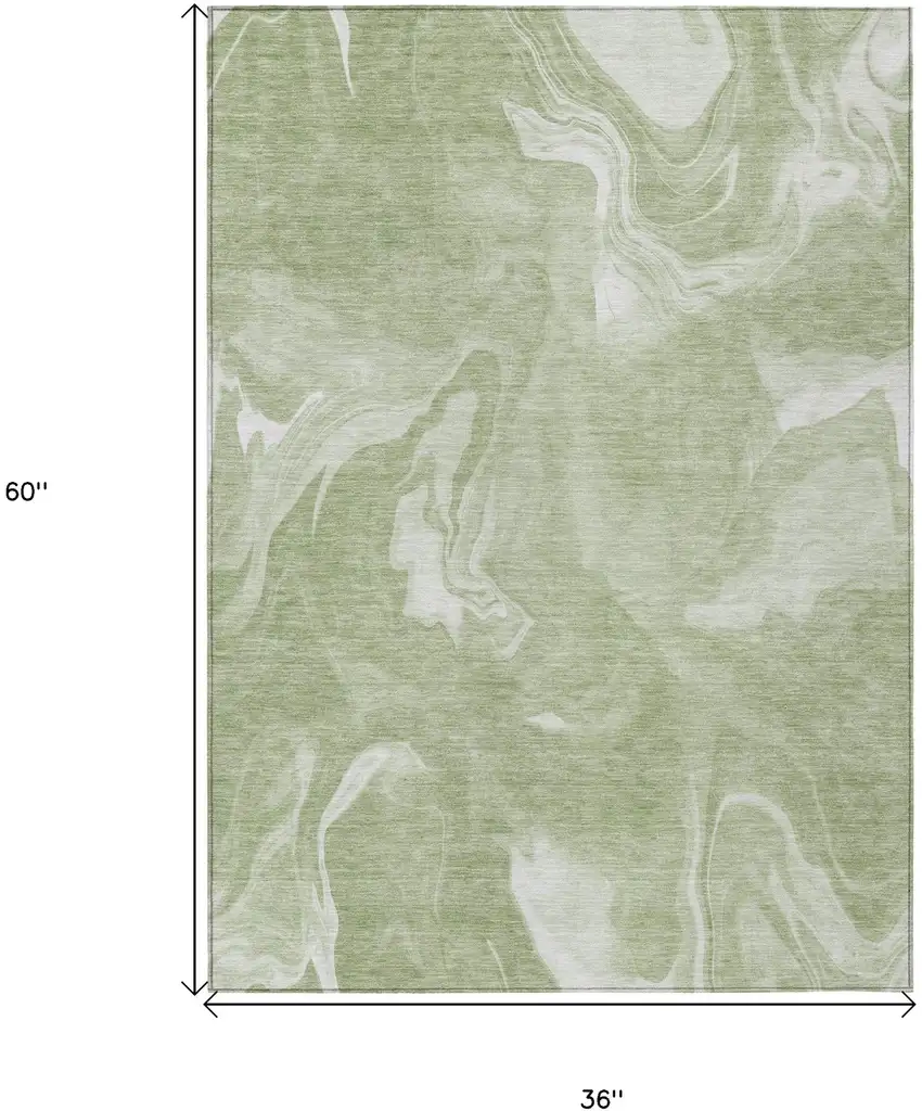Artichoke Green Fern Green And Ivory Abstract Washable Indoor Outdoor Area Rug Photo 7