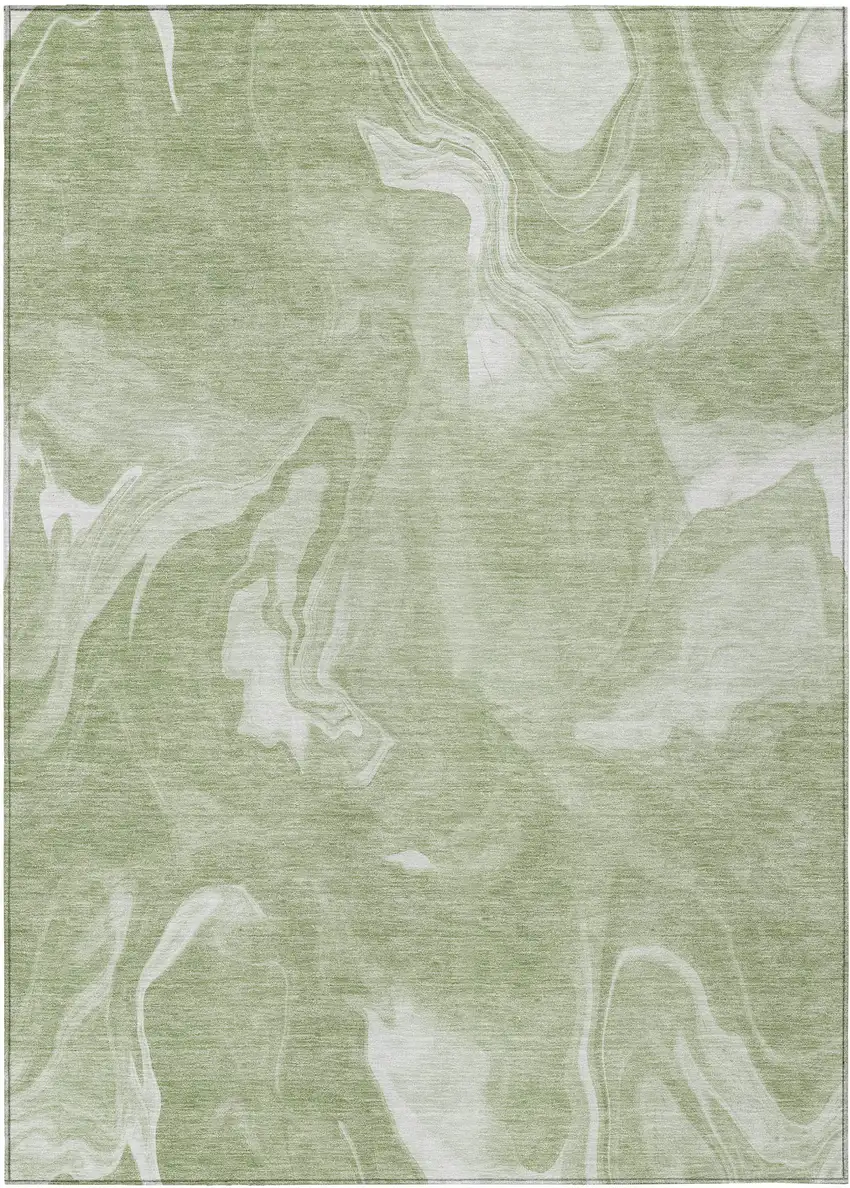 Artichoke Green Fern Green And Ivory Abstract Washable Indoor Outdoor Area Rug Photo 2