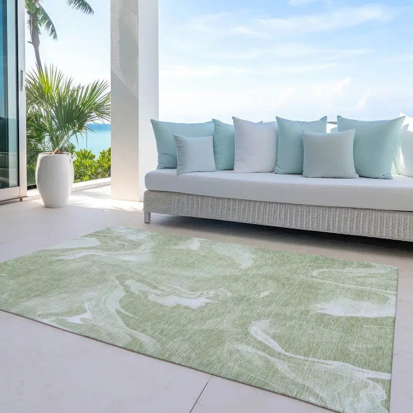 Artichoke Green Fern Green And Ivory Abstract Washable Indoor Outdoor Area Rug Photo 7