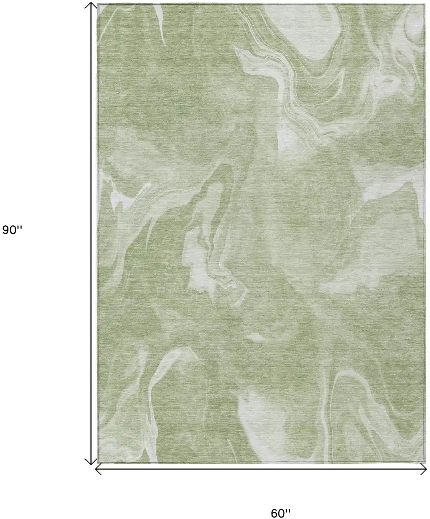 Artichoke Green Fern Green And Ivory Abstract Washable Indoor Outdoor Area Rug Photo 3