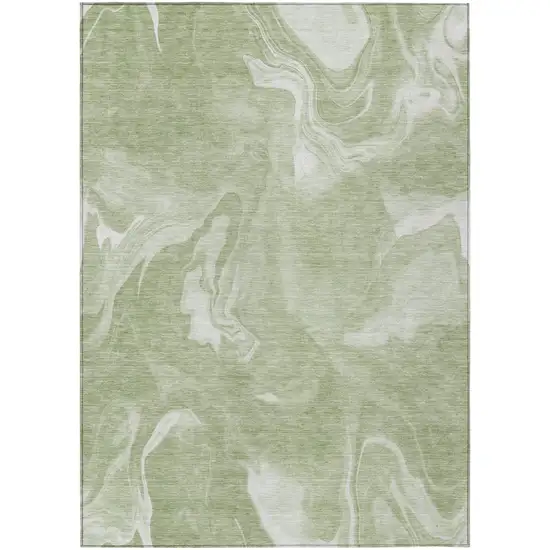 Artichoke Green Fern Green And Ivory Abstract Washable Indoor Outdoor Area Rug Photo 2