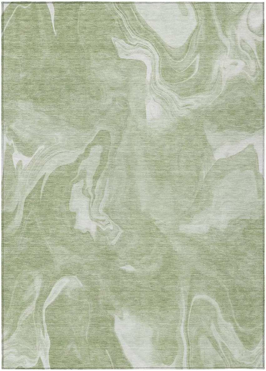 Artichoke Green Fern Green And Ivory Abstract Washable Indoor Outdoor Area Rug Photo 2
