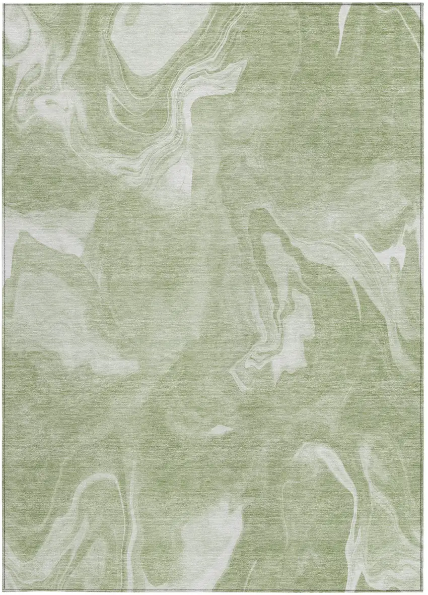Artichoke Green Fern Green And Ivory Abstract Washable Indoor Outdoor Area Rug Photo 7