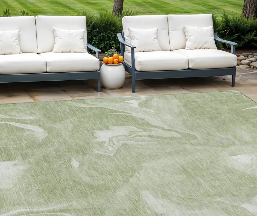 Artichoke Green Fern Green And Ivory Abstract Washable Indoor Outdoor Area Rug Photo 1