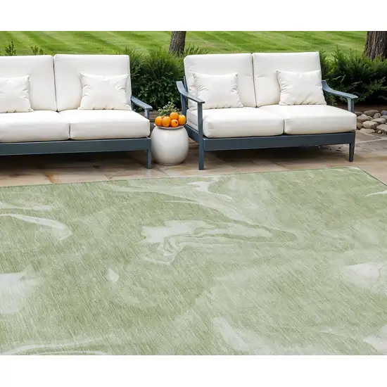 Artichoke Green Fern Green And Ivory Abstract Washable Indoor Outdoor Area Rug Photo 1