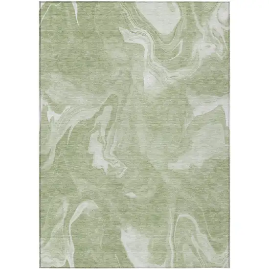 Artichoke Green Fern Green And Ivory Abstract Washable Indoor Outdoor Area Rug Photo 2