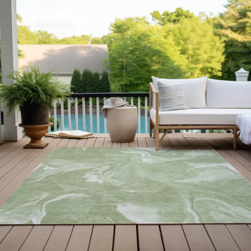 Artichoke Green Fern Green And Ivory Abstract Washable Indoor Outdoor Area Rug Photo 9