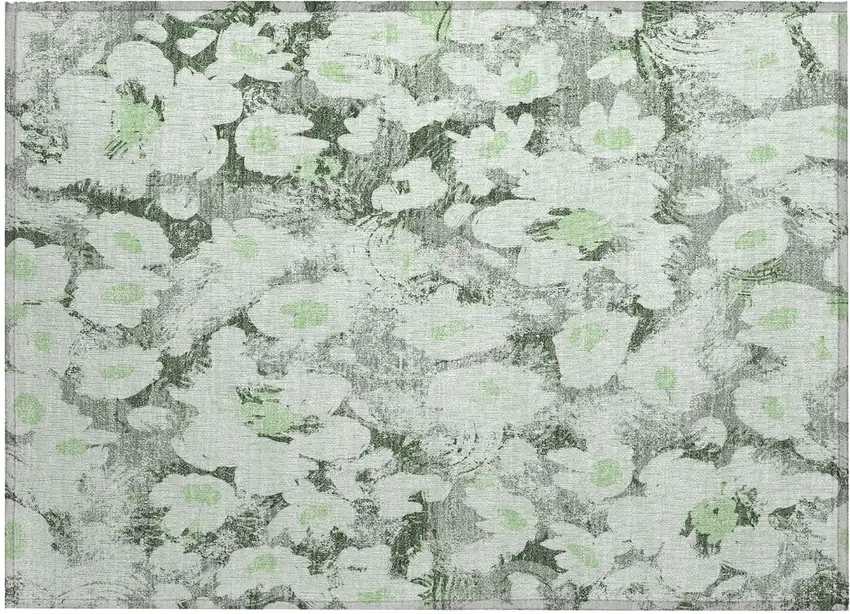 Artichoke Green Floral Washable Non Skid Indoor Outdoor Area Rug Photo 2
