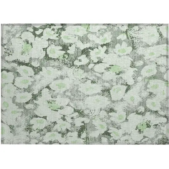 Artichoke Green Floral Washable Non Skid Indoor Outdoor Area Rug Photo 2