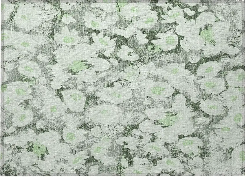 Artichoke Green Floral Washable Non Skid Indoor Outdoor Area Rug Photo 4