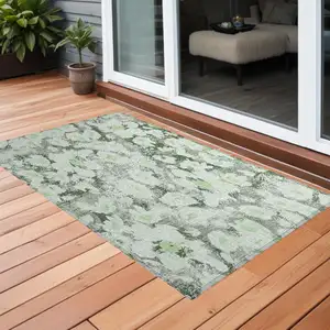Photo of Artichoke Green Floral Washable Non Skid Indoor Outdoor Area Rug