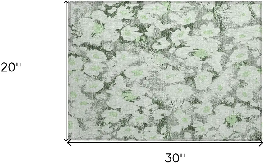 Artichoke Green Floral Washable Non Skid Indoor Outdoor Area Rug Photo 3