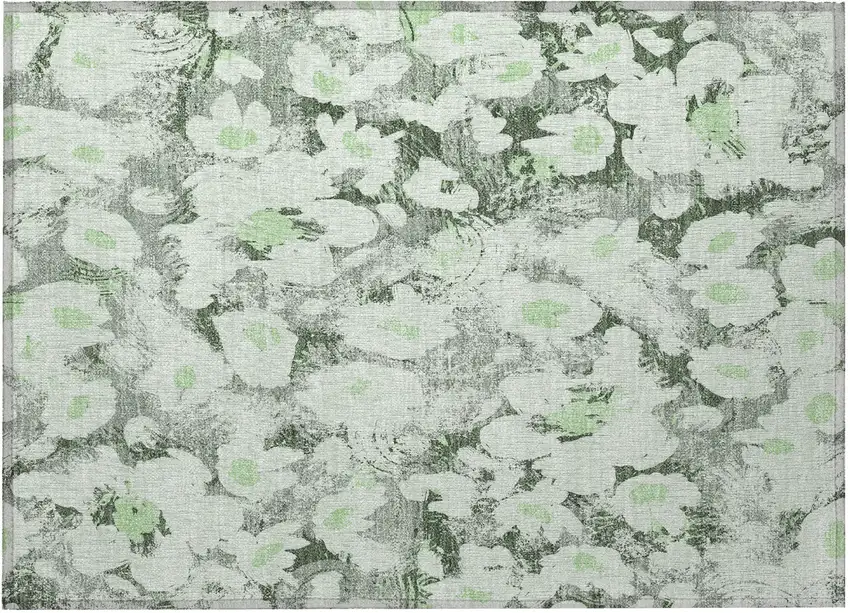 Artichoke Green Floral Washable Non Skid Indoor Outdoor Area Rug Photo 5