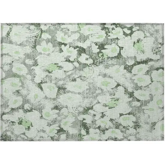 Artichoke Green Floral Washable Non Skid Indoor Outdoor Area Rug Photo 3
