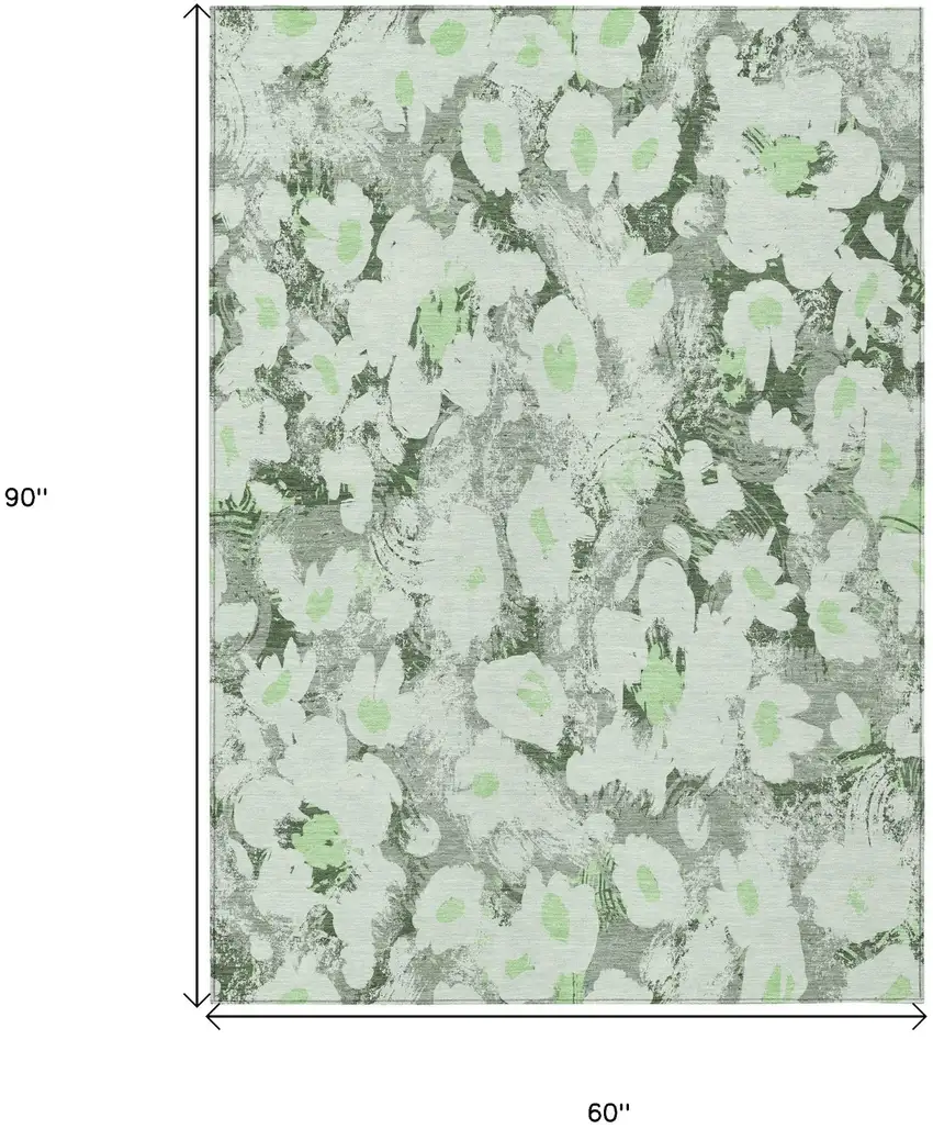Artichoke Green Floral Washable Non Skid Indoor Outdoor Area Rug Photo 3