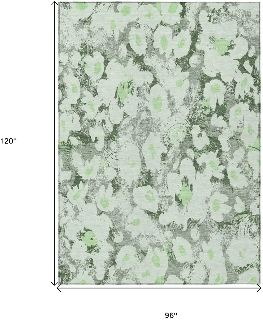 Artichoke Green Floral Washable Non Skid Indoor Outdoor Area Rug Photo 3