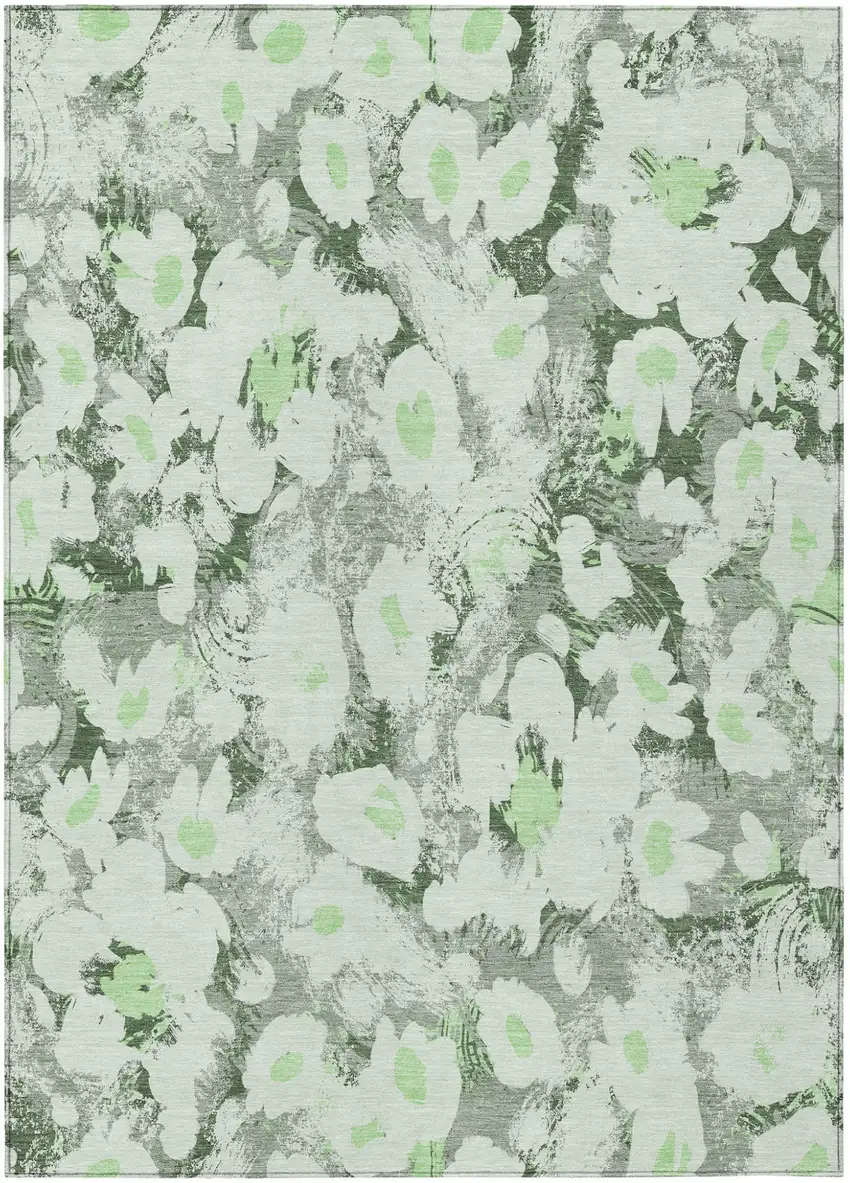 Artichoke Green Floral Washable Non Skid Indoor Outdoor Area Rug Photo 2