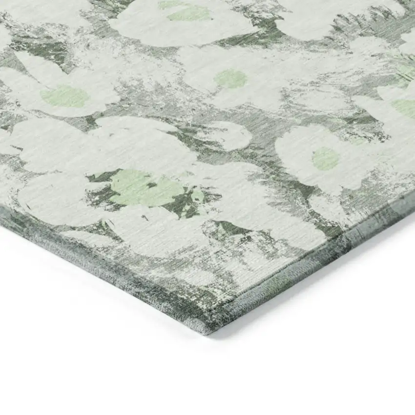 Artichoke Green Floral Washable Non Skid Indoor Outdoor Area Rug Photo 7